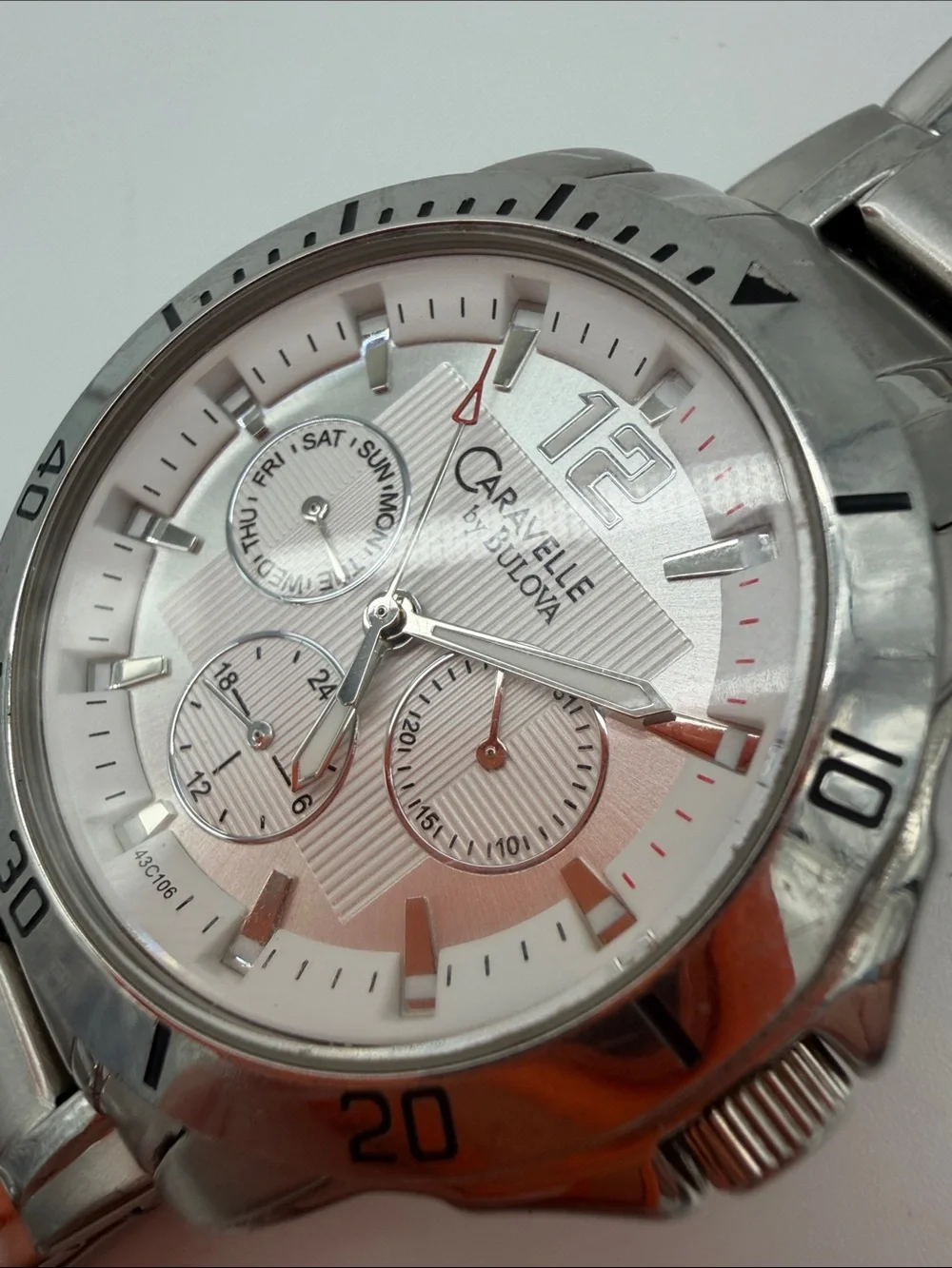 Caravelle -Bulova Men's Sport Multi Function Watch 43C106 Chronograph White Dial